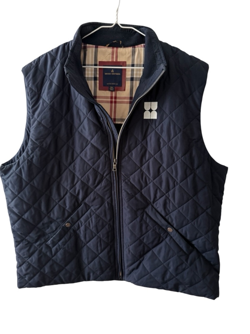 Brooks Brothers Diamond Quilted Navy Blue Sleeveless Vest with Logo Mens 2XL